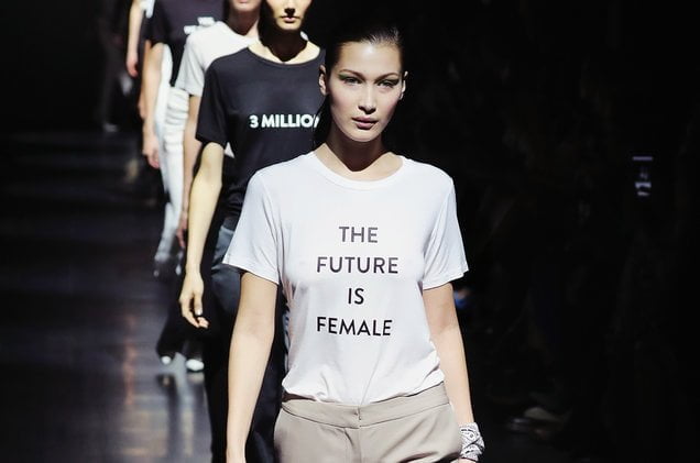 The Future Is Female. Show Bella Hadid Sporting Prabal Gurung’s Feminist T-Shirt At His Spring 2017 Show.